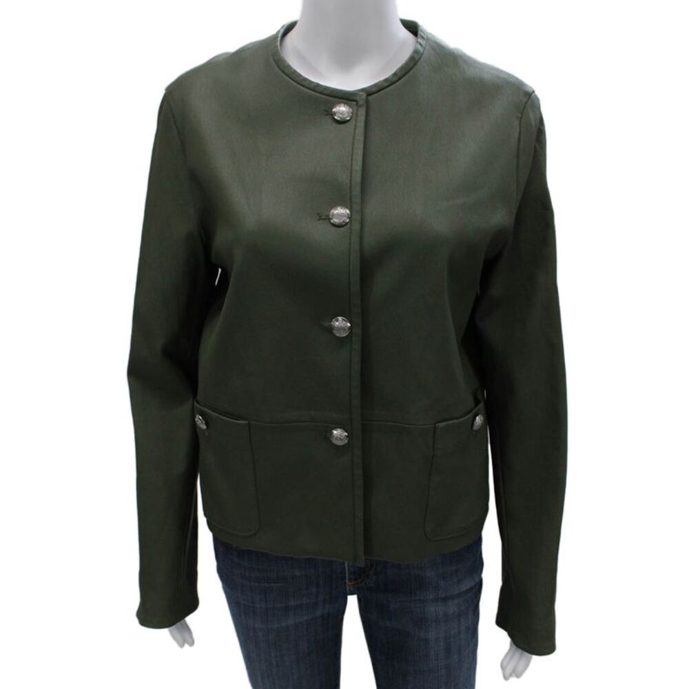 Susan Bender Womens Green Leather Basic Jacket Button Size 10